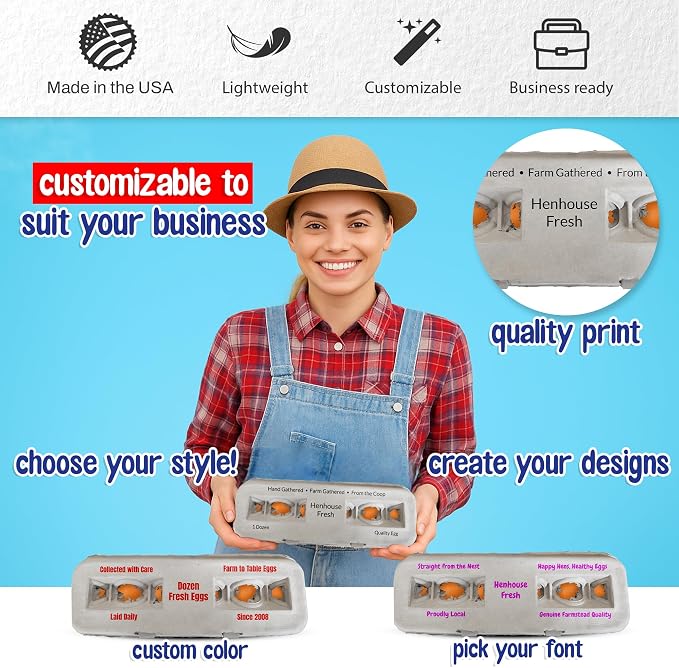MT Products Custom Printed Egg Cartons Hold Twelve Eggs - Natural Pulp Personalized Egg Container (Pack of 15) - Made in USA - Image 3