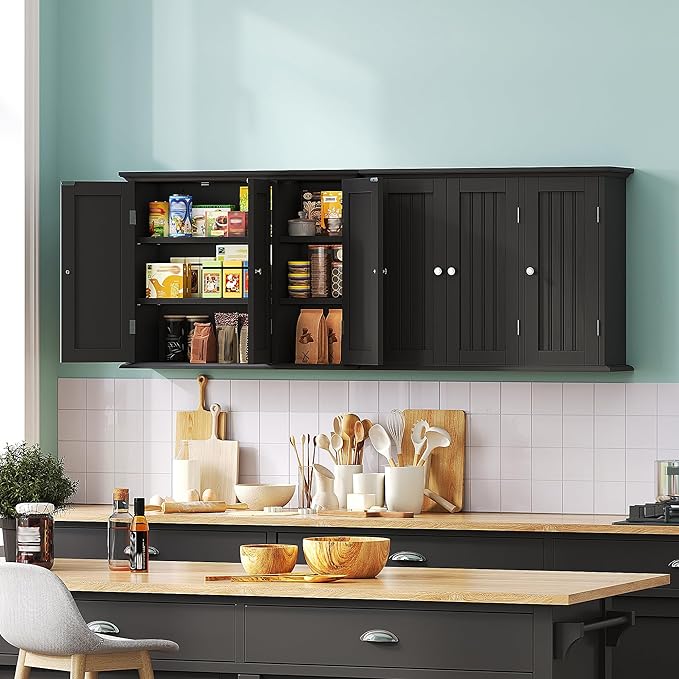ChooChoo Laundry Cabinet with 3 Doors and Adjustable Shelves | 9.06"D x 31.1"W x 24"H, Bathroom Wall Cabinet, Cupboard, Black - Image 2