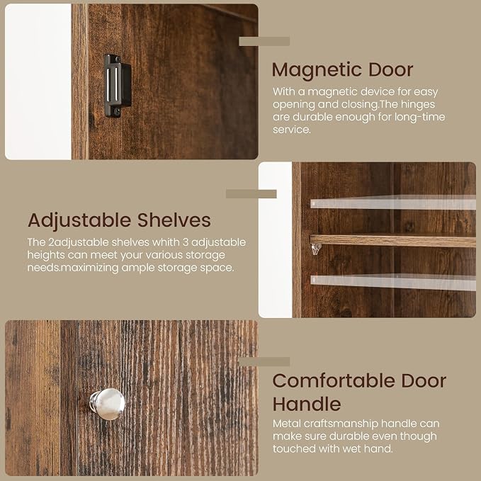 Iwell 67" Tall Storage Cabinet, Bathroom Cabinet with Drawer & Adjustable Shelves, Narrow Storage Cabinet, Floor Cabinet for Living Room, Home Office, Rustic Brown - Image 8