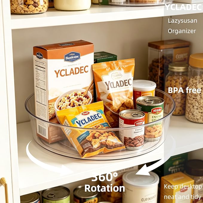 3 Pack Lazy Susan 11.5" 10.6" Turntable Organizer Pantry Cabinet | Pantry Organization and Storage Spice Rack Fridge Rotating Condiment Tray Spinner for Kitchen Bathroom Makeup Cosmetic Clear - Image 3