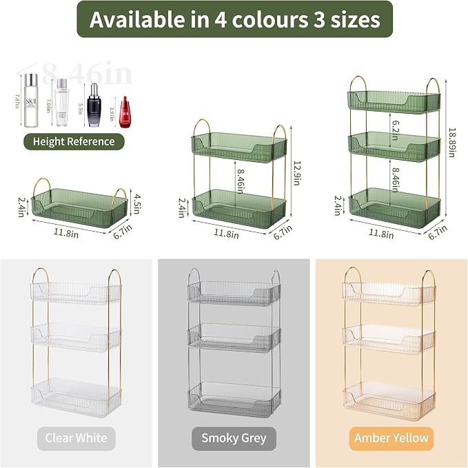Akinbas 3 Tier Bathroom Organizer Countertop Makeup Perfume Tray Skincare Organizer for Bathroom Dresser Vanity (Green) - Image 2