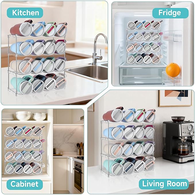 Stackable Water Bottle Organizer Large Compartment Water Bottle Holder | Tumbler Organizer for Stanley 40 oz Cup, Kitchen Cabinet Storage Organizer for Stanley Cup Accessories, 4 Tier Hold 16 Bottle - Image 6