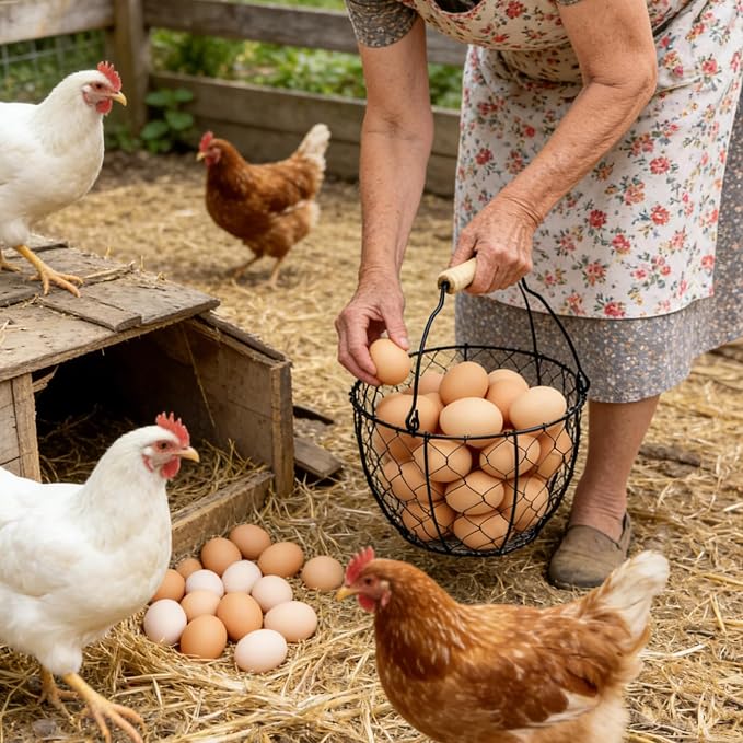2 Pcs Egg Basket With Handle,Wire Egg Basket for Gathering Fresh Eggs, Round Egg Collecting Basket for Farm,Vintage Style Chicken and Duck Eggs Basket Egg Countertop Storage Container Holder ﻿ - Image 7