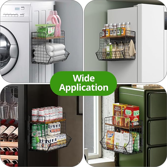 Magnetic Shelf for Fridge with Wood Lid, Fruit Potato and Onion Storage Bins, Pantry Organizers and Storage, Strong Magnetic Spice Rack for Refrigerator, Kitchen Counter and Laundry Room (X-Large) - Image 5