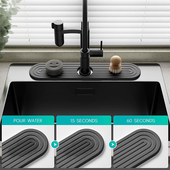 Stone Faucet Mat for Kitchen Sink – Diatomite Fast-Drying Stone Tray, Faucet Mat Sink Splash Guard, Decorative Sink Protector for Kitchen Bathroom Counter [Dark Gray, 17.7''x3.9''] - Image 3