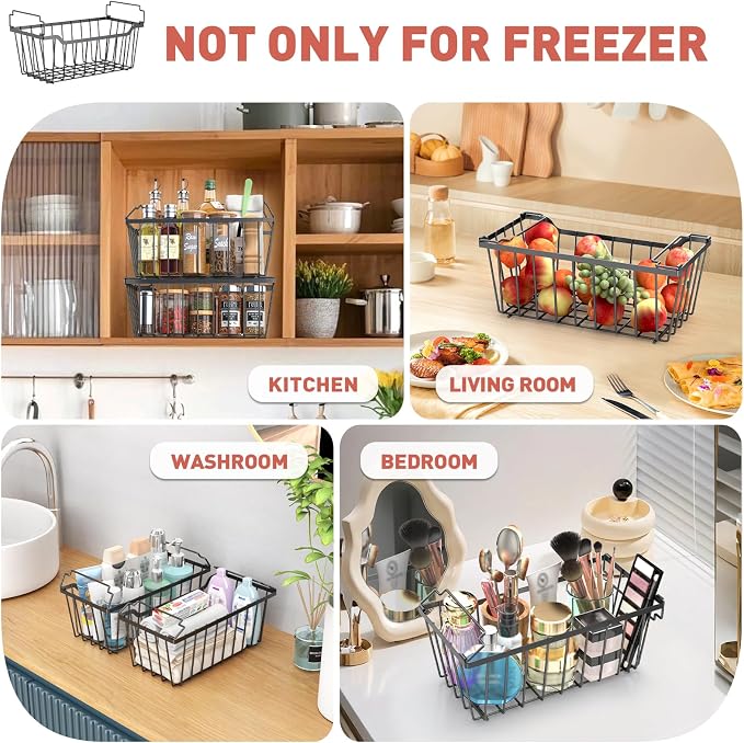 Goovilla Freezer Organizer Bins for 5-7 Cu.FT Chest Freezer, 8 Pack Black | Foldable Handle Stackable Freezer Baskets, Coated Metal Freezer Storage Bins with Better Space Utilization, Deep Organization - Image 7