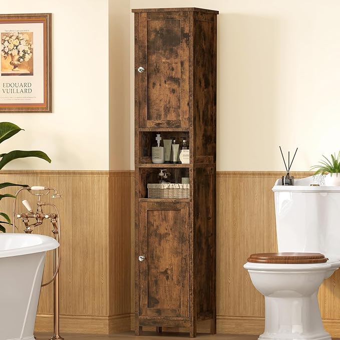 67" Tall Bathroom Cabinet with 2 Adjustable Shelves and 2 Doors, Narrow Bathroom Storage Cabinet for Small Space, Living Room, Entryway, Kitchen, Rustic Brown - Image 2