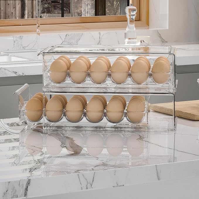 Egg Container for Refrigerator BPA Free Refrigerator Organizer Bins,Stackable Egg Holder for Refrigerator,18 Egg Tray,Clear - Image 2