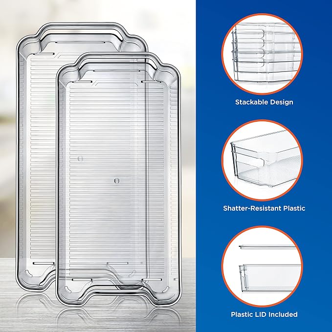 NutriChef Set of 8 Refrigerator Bins-4 Wide and 4 Narrow Stackable Fridge Organizers for Freezer, Kitchen, Countertops, Cabinets-Designed with Practical Carry Handles and Interior, 8 containers, Clear - Image 9