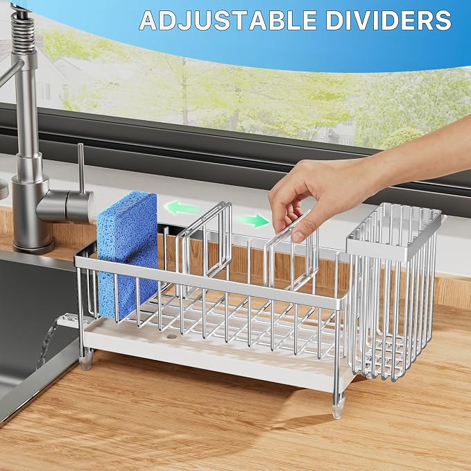 Cisily Sponge Holder for Kitchen Sink, Sink Caddy Organizer with High Brush Holder, Kitchen Countertop Organizers and Storage Essentials, Rustproof 304 Stainless Steel (Silver, 9.25″) - Image 5