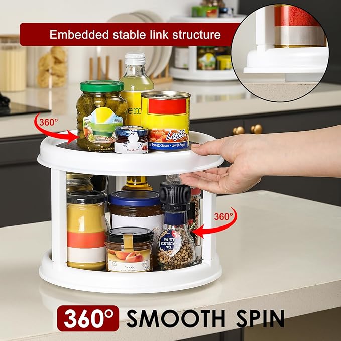 2 Pack, 2 Tier 10" Turntable Lazy Susan Spice Organizer - Rotating Seasoning Rack Spinner for Pantry Cabinet Kitchen Countertop, Table Top Organizing - Multiuse Two Tier Rotating Organization Rack - Image 3