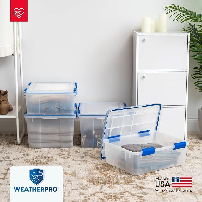 IRIS USA 3-Pack 16 Qt Storage Bins with Gasket Lids, Clear/Blue | WeatherPro seal protects shoes, crafts, documents and supplies from dust and moisture - Image 9