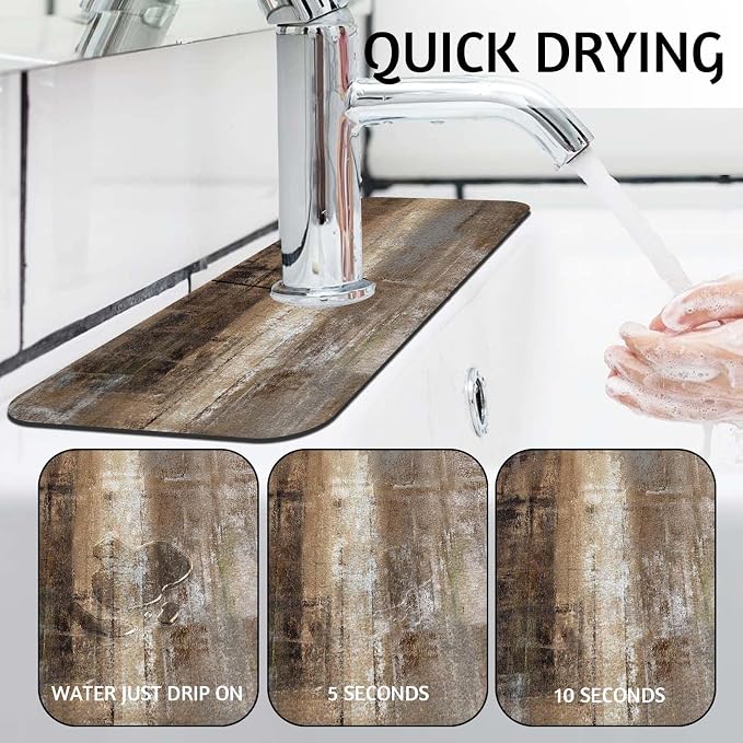 MCALK Dark Brown Kitchen Sink Faucet Mat Splash Guard, Absorbent Quick-Dry Kitchen Sink Mat - Ideal for Splash Guard & Drip Catching with Abstract Art Decor( 1pc 15"x5.5") - Image 2