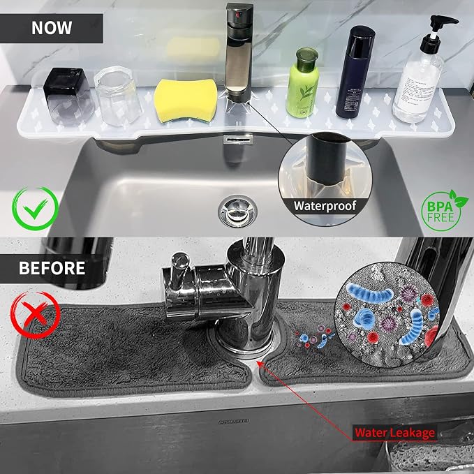 Kitchen Faucet Sink Splash Guard Silicone Faucet Mat Clear XXL 30 In | Drip catcher tray mat, sink splash guard behind faucet area; Faucet Mat for Kitchen Sink bathroom faucet guard & draining mat - Image 7