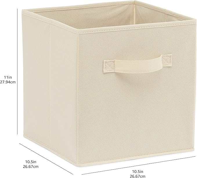 Amazon Basics Collapsible Fabric Storage Cubes Organizer with Handles, Sturdy Storage Bins for Organization, 10.5" x 10.5" x 11", Beige, 6 Count (Pack of 5) - Image 4