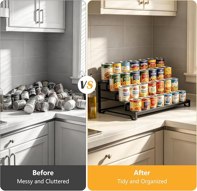 Expandable Can Organizer for Pantry, 4 Tier Metal Canned Food Storage 2Pack | 13"-21" Adjustable Length, Tiered Reversible Shelf Design, Large-Capacity Storage for Kitchen Cabinets & Countertops - Image 8