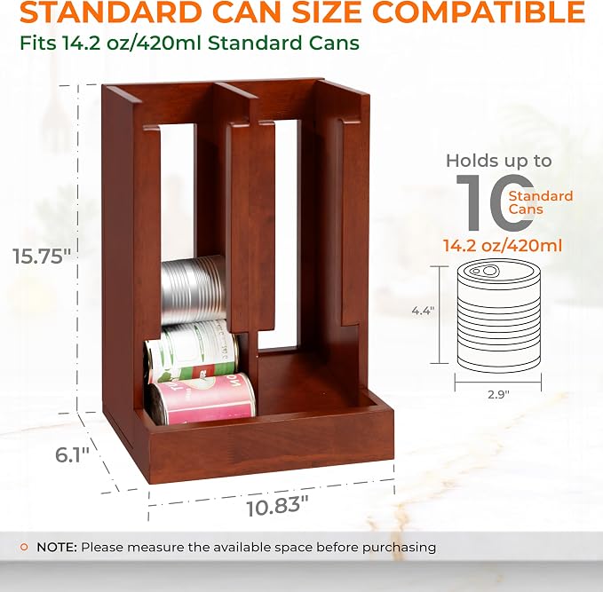 HOMESTEAD Wooden Can Organizer for Pantry, Solid Wood Canned Food Rack, Holds Standard 14.2 oz Cans, Space-Saving Kitchen Storage for Cabinets & Countertops (Brown) - Image 3