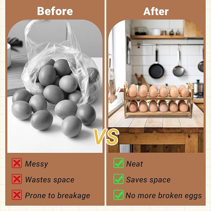 Yuoyar Wooden Fresh Egg Holder Countertop Stackable egg storage - Image 2
