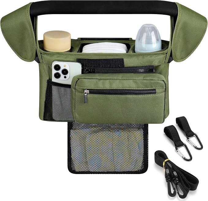 Accmor Universal Stroller Organizer with Insulated Cup Holder Detachable Phone Bag and Shoulder Strap,Stroller Bag Caddy Organizer for Uppababy, Baby Jogger, Britax Strollers - Image 2