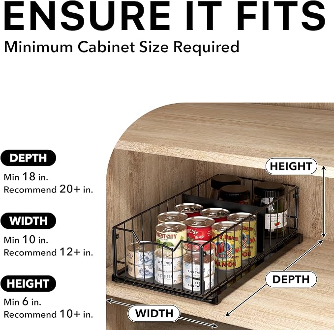 Simple Houseware Pull-Out Cabinet Sliding Basket, 17.2Dx9.7Wx5H, Black | Ideal for Kitchen and Bathroom Cabinet Storage Organizer, Under Sink or Pantry Organization - Image 3