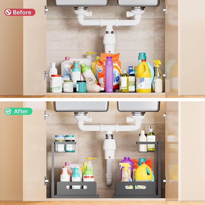 Under Sink Organizer and Storage, Slide Out Cabinet Organizer, Pull Out Sink Shelf for Kitchen Bathroom Laundry, Black, 1 Pack - Image 3