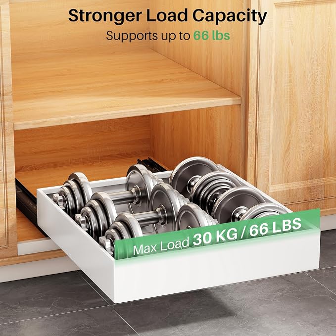 2Pack Pull out Cabinet Organizer, 21"Deep, Heavy Duty Full-extension Slide out Drawers for Kitchen Cabinet, Roll out Shelf Storage with Nano Adhesive for Pots, Bathroom, Pantry, Home, White - Image 5