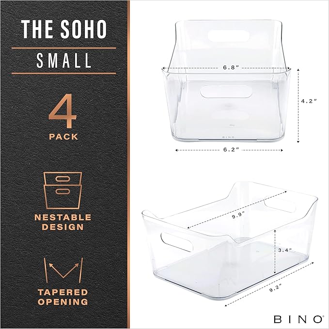 BINO | Plastic Organizer Bins, Small - 4 Pack | The SOHO Collection | Multi-Use Plastic Bin | Pantry & Freezer Organizer Bin | Storage Containers | Bins for Home & Kitchen Org - Image 2