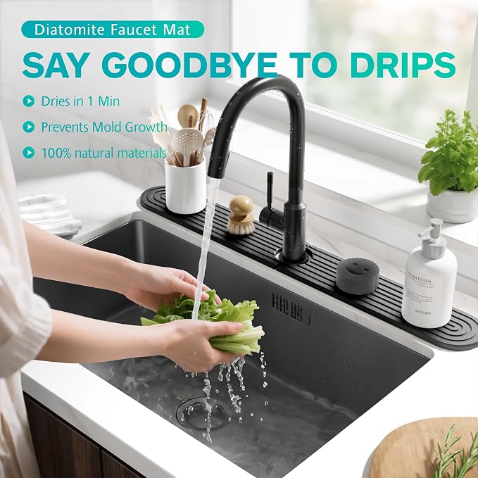 Stone Faucet Mat for Kitchen Sink – Diatomite Fast-Drying Stone Tray, Faucet Mat Sink Splash Guard, Decorative Sink Protector for Kitchen Bathroom Counter (Dark Grey, 30''x3.9'') - Image 5