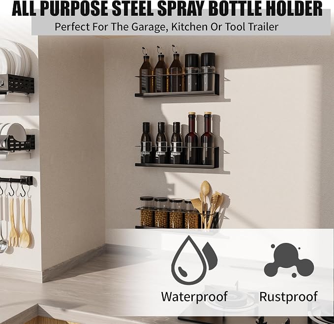 Riciakik 2 Pack Wall-Mounted Aerosol Spray Can Holder Storage Rack, Heavy-Duty Paint Bottle Organizer With 10 Holes, Black Spray Steel Rack for Garage, Shop, Home or Tool Trailer - Image 7