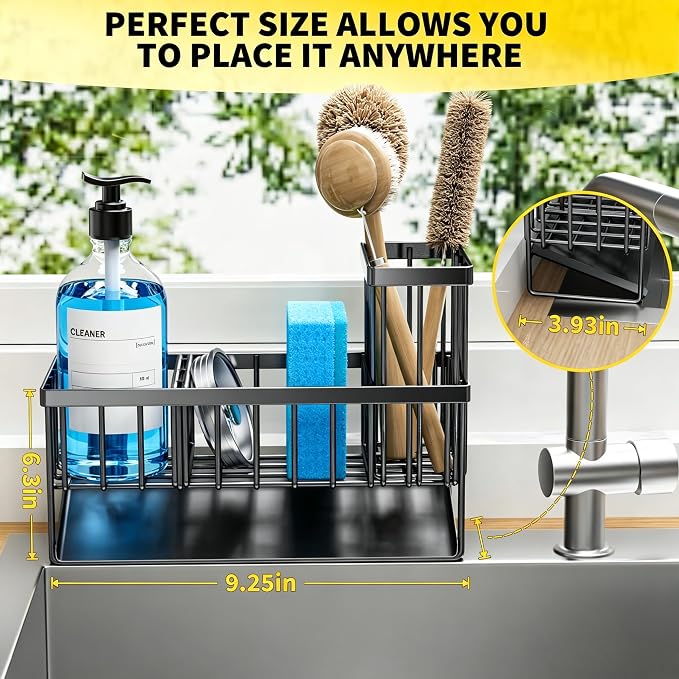 Cisily Sink Caddy Sponge Holder for Kitchen with Brush Holder and Stainless Steel Self Drain Tray, Rustproof Kitchen Sink Organizer for Sponge, Soap Dispenser Storage Accessories - Image 3