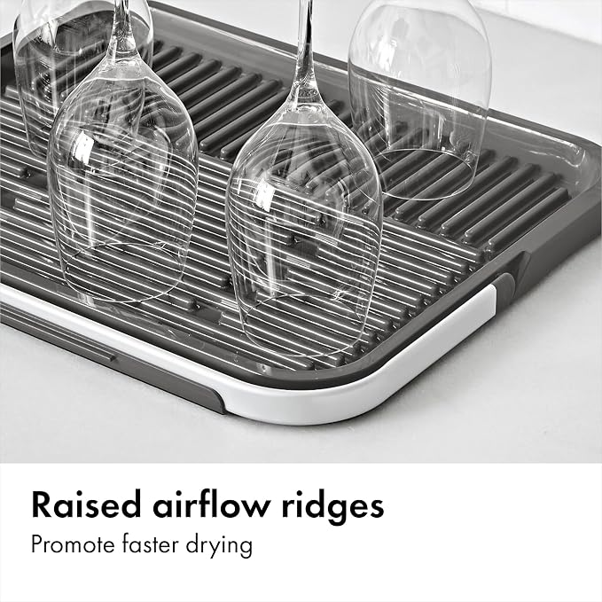 OXO Good Grips Compact Drying Rack with Dish Rest, Aluminum Folding Dish Drying Rack for Glassware and Cookware, Drain Board with Non-Slip Feet for Countertop or Kitchen Sink - Image 3