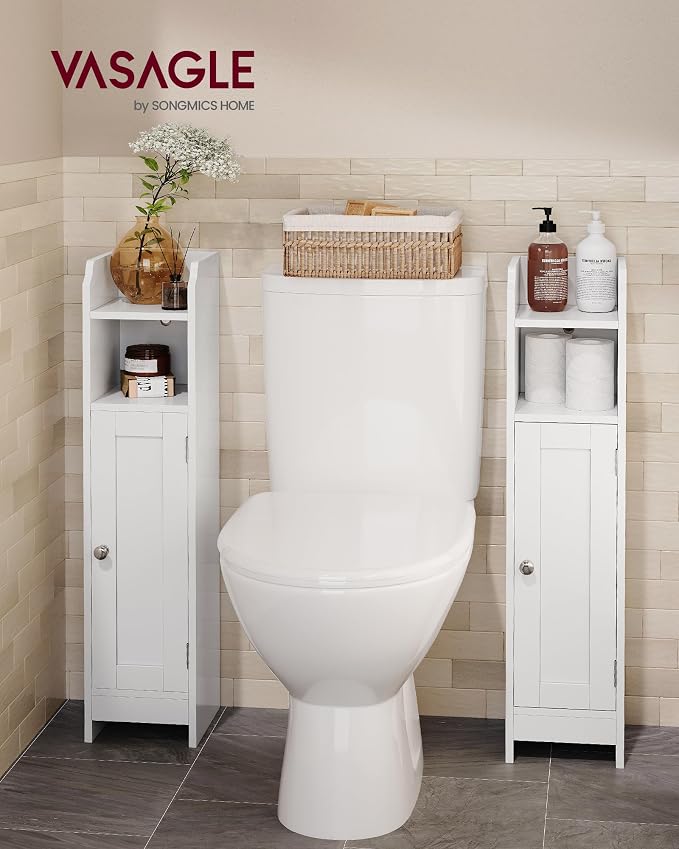 VASAGLE Small Storage Corner Floor Cabinet with Door，Cloud White | Narrow Toilet Paper Storage Holder, 7.1 x 7.5 x 31.5 Inches, Adjustable Shelves, SIREN Collection UBBC310W01 - Image 2