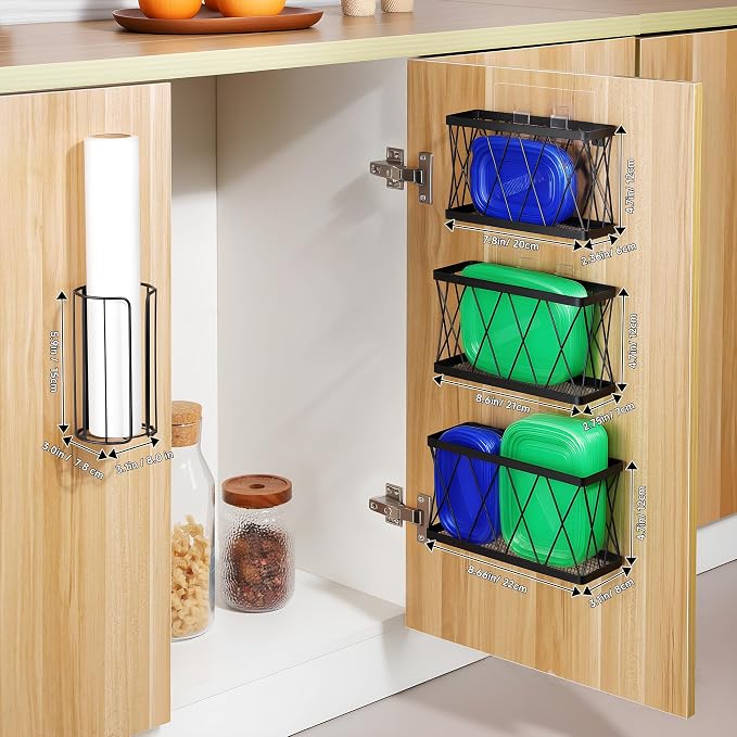 YIGII 3 Pack Adhesive Cabinet Organizer - Pantry Door Organizer Bin Holder for Tupperware Lid Kitchen, Black Stainless Steel - Image 2