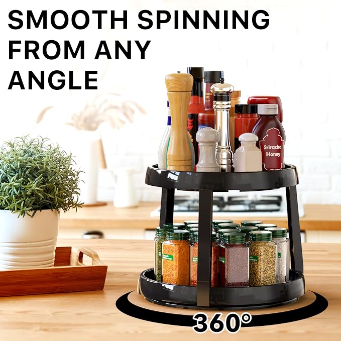 Simple Houseware 2-Tier Lazy Susan Spice Organizer, 10-Inch, Rustic Brown - Image 3
