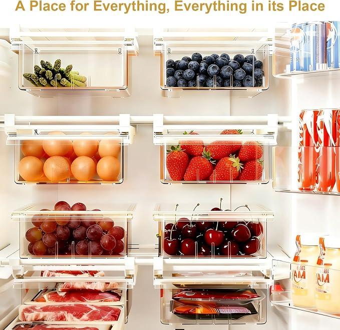 Refrigerator Organizers Storage Fridge Drawer, Storage Containers - 1pc(S) | Under Shelf Drawer for Fruit, Deli, Cheese, Seafood, Pull Out Plastic Organizer Bins fit for Medium Fridge Shelf, Simple Use - Image 9