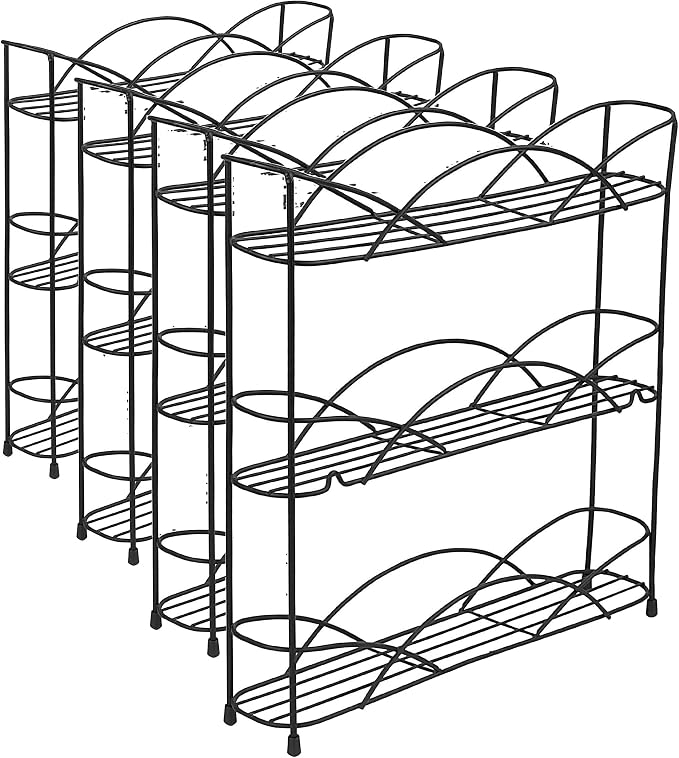 Spectrum Diversified 3-Tier Spice Rack Shelf Organizer for Kitchen Countertop, Pantry, Bathroom, or Closet with Optional Wall Mount, Black (Pack of 4) by Unknown