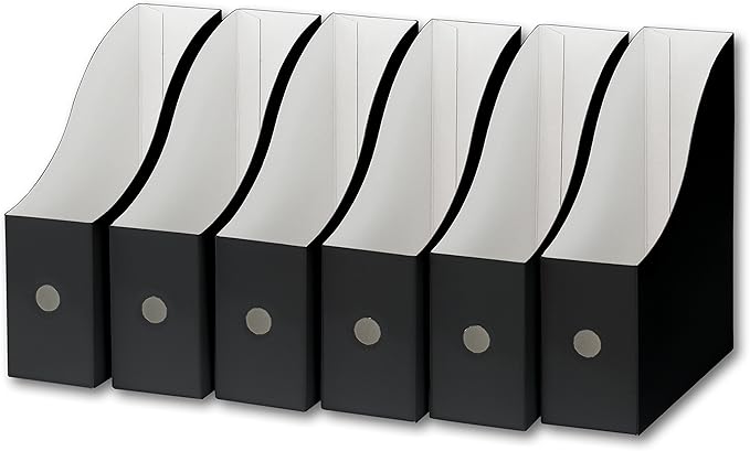 Simple Houseware 6-Pack Magazine File Holder Box, Foldable Cardboard Organizer, Black | Foldable Box Organizer with Label Slot - Image 2