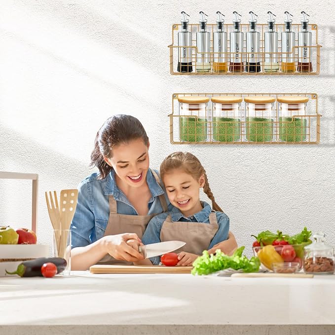 Spice Rack Wall Mount, 4 Pack Spice Organizer, Gold | Wire Spice Rack, Spice Storage Shelf, Space-Saving, For Kitchen Cabinet, Pantry Door, RV - Image 8