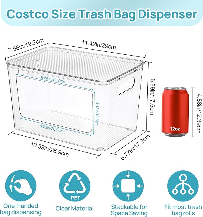 Vtopmart 2 Pack Clear Trash Bag Holder, Stackable Garbage Bag Dispenser | Trash Bag Organizer for 13/30/33 Gallon Bags, Clear Organizer Bins for Under Kitchen Sink, Laundry Room Organization - Image 4