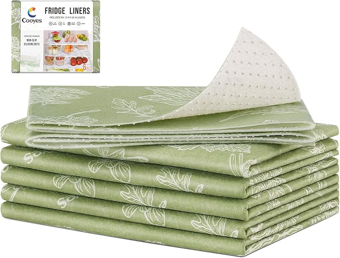 Cooyes Large Fridge Liners for Refrigerator, 17.7" × 24", Drawer & Shelf Liners for Kitchen Cabinets Non-Adhesive, Breathable Cloth Material, Non-Slip, Keep Produce Fresh Longer, Sage Green by Cooyes