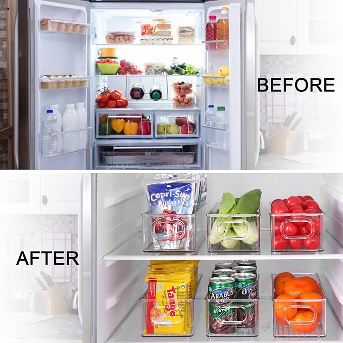 Stackable Plastic Food Storage Bin with Handles for Kitchen Pantry, Cabinet, Refrigerator, Freezer - Organizer for Fruit, Yogurt, Squeeze Pouches - BPA Free, 10" Long - 2 Pack – Clear - Image 2