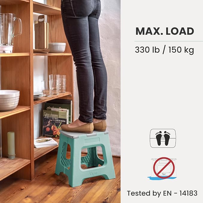 Vigar Compact Folding Step Stool, 12-1/2 in, Light Turquoise | 12-1/2 in Foldable Stool, Lightweight Portable Design, Handle, Non Slip Surface, Space-Saving, Supports up to 330 lb - Image 5