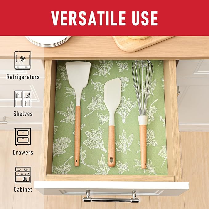Cooyes Large Refrigerator Liners for Shelves, 12 Pack, 17.7" × 36", Fridge Drawer & Shelf Liners for Kitchen Cabinets Non-Adhesive, Breathable Cloth Material, Keep Produce Fresh Longer, Sage Green - Image 2