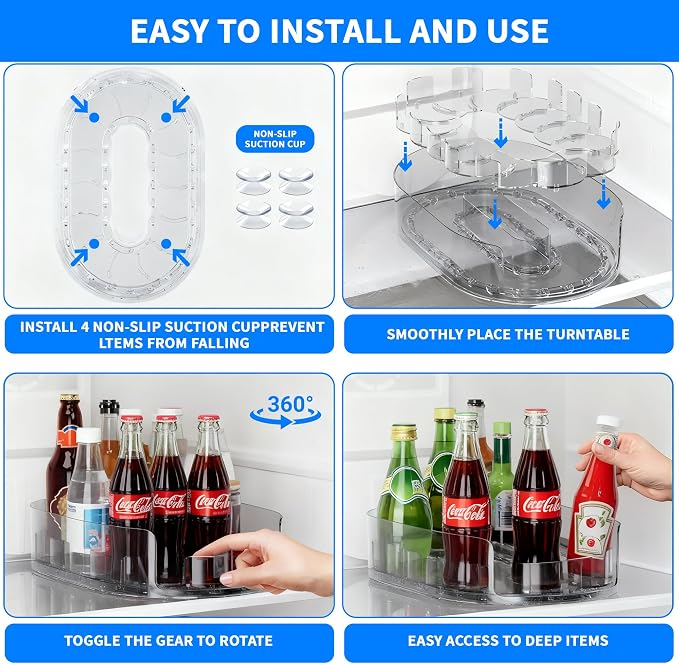 Drink Organizer for Fridge - 360° Rotating Lazy Susan for Refrigerator, 13.5''x8.5'' Clear Lazy Susan Turntable for Refrigerator Organizers and Storage, Kitchen, Table Top, Cabinet, Pantry, 1 Pack - Image 5