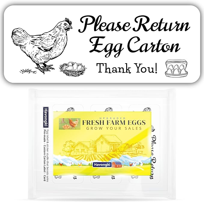 120 Chicken Egg Carton Labels Stickers | Please Return Egg Carton | White | Farm Fresh Eggs | 4 6 12 15 18 30 48 50 Count - Basket Box Container Extra Organizer Farm Supplies, 66mm x 26mm by Unknown