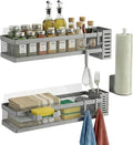 PUSDON 5-in-1 16.5" Extra Long Slim Wall Mount Wrapped Mesh Kitchen Organizer & Shower Caddy Kit, with Paper Towel Holder, Utensil Holder, Soap Dish, Holds 50LBS - Silver Gray, Netting by PUSDON