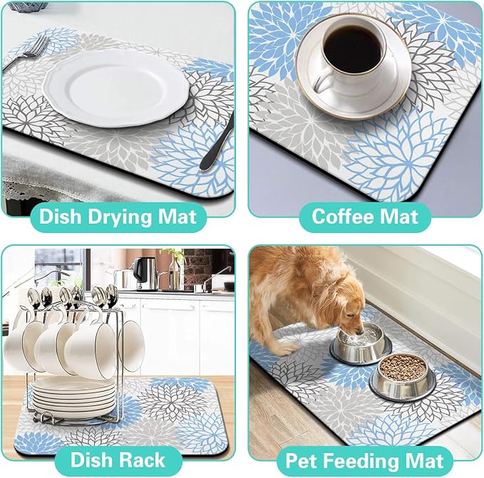 Dish Drying Mat for Kitchen Counter Matt, 2PCS 23"x15" Dish Drainer Mat & 24"x5.5" Sink Splash Guard, Super Absorbent Non-slip Rubber Backed - Image 6