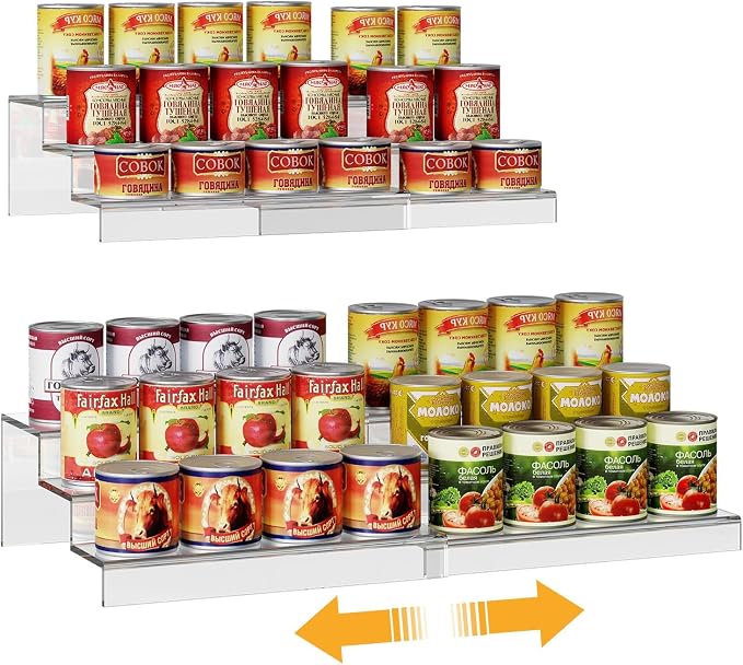 Expandable Clear Acrylic Can Organizer for Pantry, 3-Tier, Holds 24 Cans | Adjustable Can Storage Holder, Soda Can Dispenser Shelf, Canned Goods Display for Cabinets & Countertops (Patent Pending) - Image 9