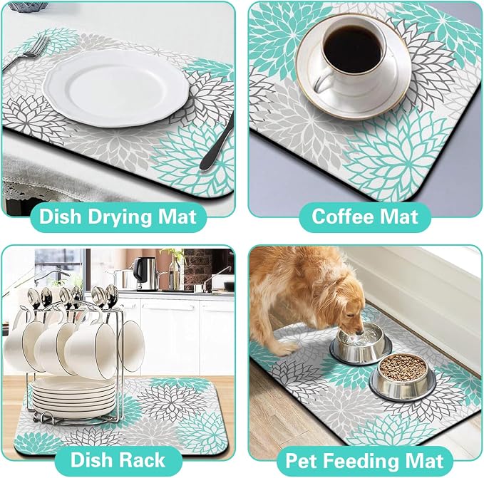 Dish Drying Mat for Kitchen Counter Matt, 2PCS 31.5"x17" Dish Drainer Mat & 24"x5.5" Sink Splash Guard, Super Absorbent Non-slip Rubber Backed - Image 6