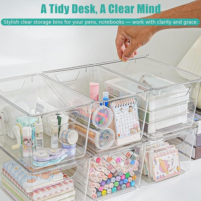 6 Pack Large Clear Storage Bins with Lids, Acrylic Arts and Craft Storage Containers, Stackable Clear Plastic Craft Storage Bins with Handles for Classroom Storage Organization,Kitchen, Fridge, Office - Image 5